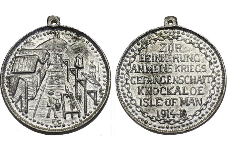 Sn-Medaille o.J. "Kriegsgefangenschaft Knockaloe" (38mm)  vz, R