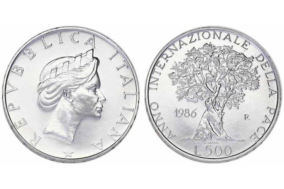 500 Lire 1986 “Jahr d.Friedens“ KM.120  stgl.