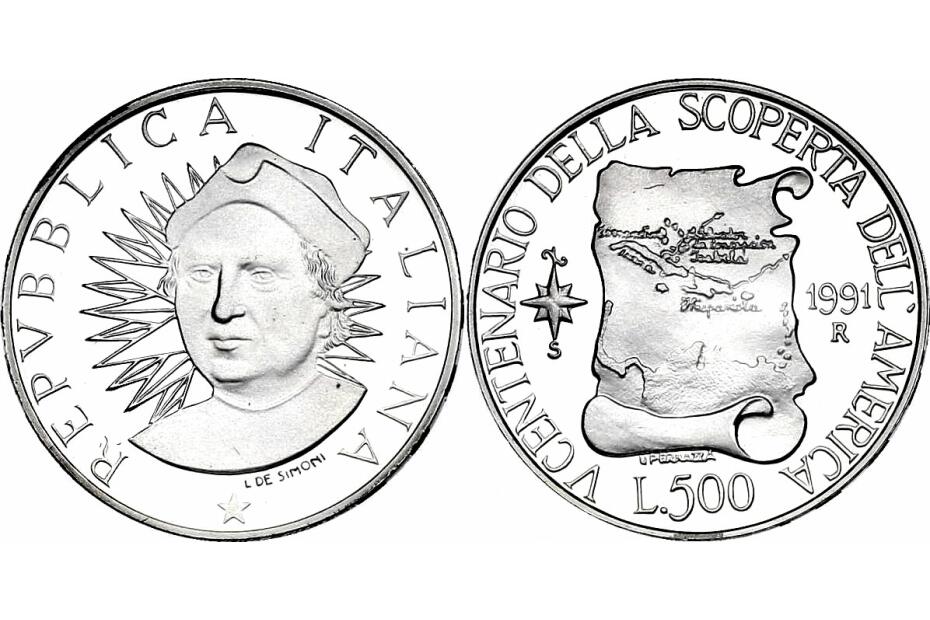 500 Lire 1991 "Kolumbus, alte Landkarte" stgl.