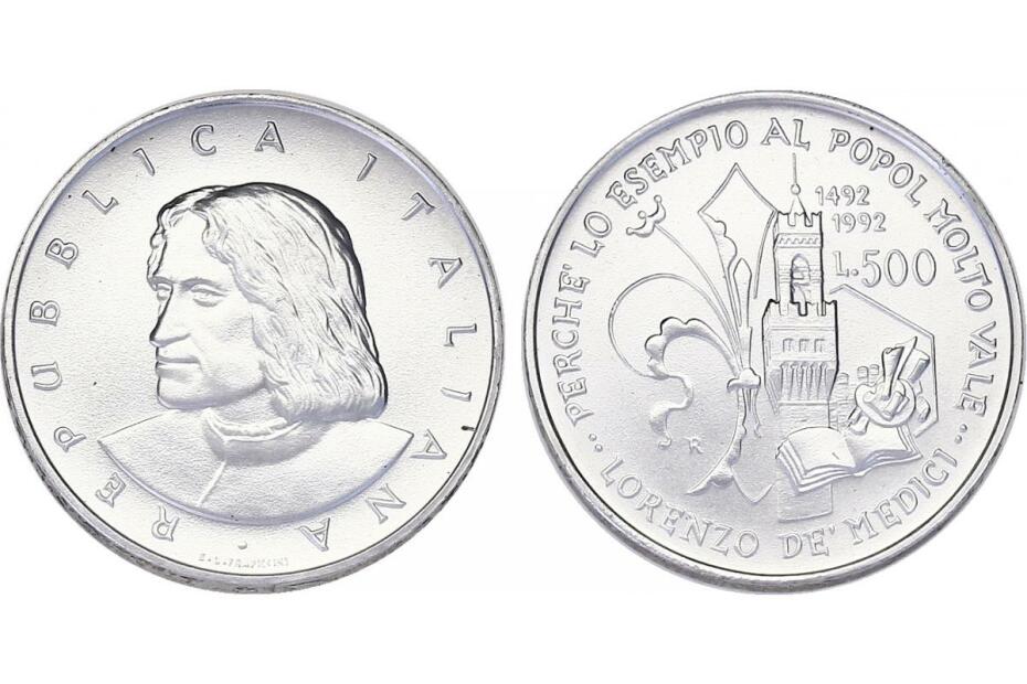 500 Lire 1992 "Lorenzo de Medici“ KM.149  stgl.