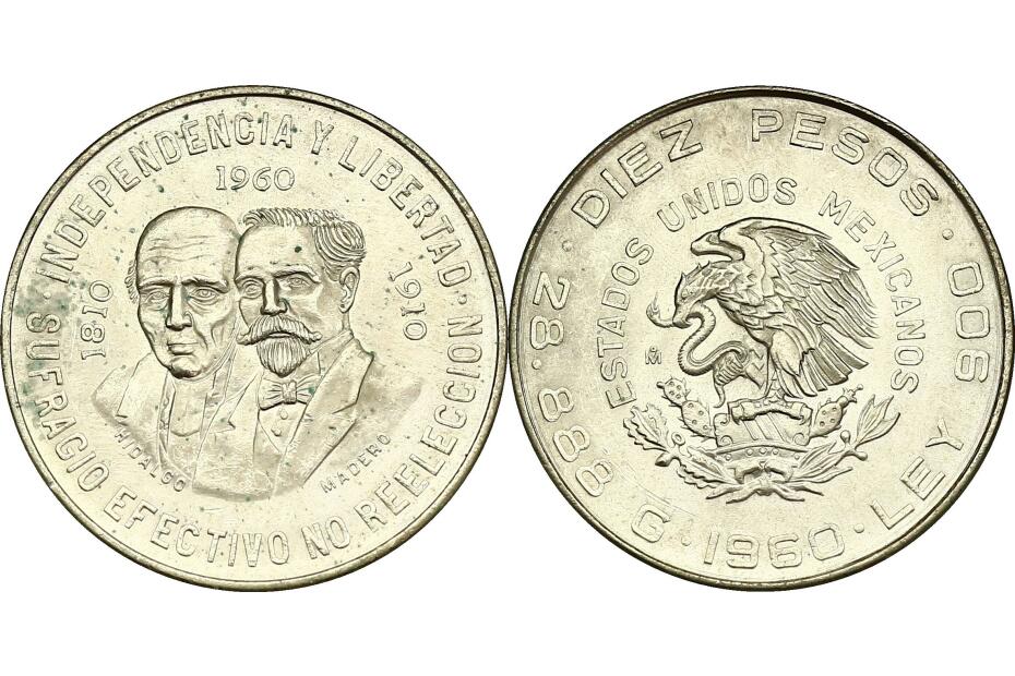 10 Pesos 1960 “Hidalgo + Madero“ KM.476  f.stgl.