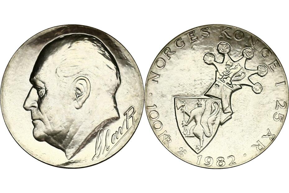 100 Kronen 1982 "Regierungsjubiläum"  KM.426  stgl.