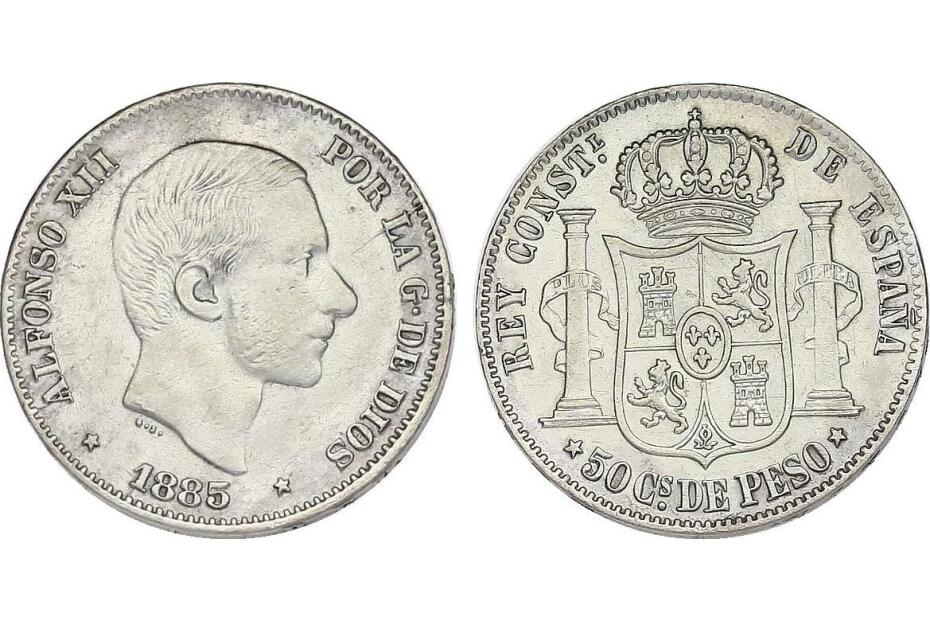 50 Centimos 1885 "Alfonso XII" KM.150  f.vz