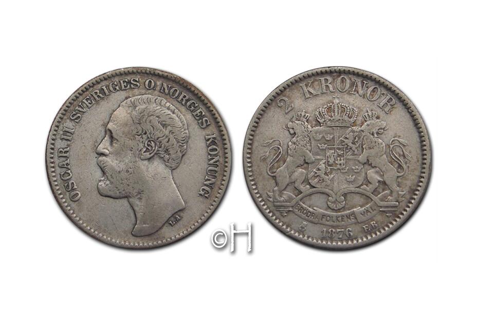 2 Kronor 1876 EB KM.742  ss