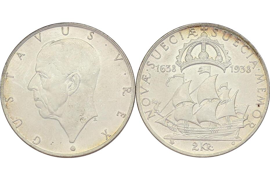2 Kronor 1938 G "Delaware" KM.807  stgl.