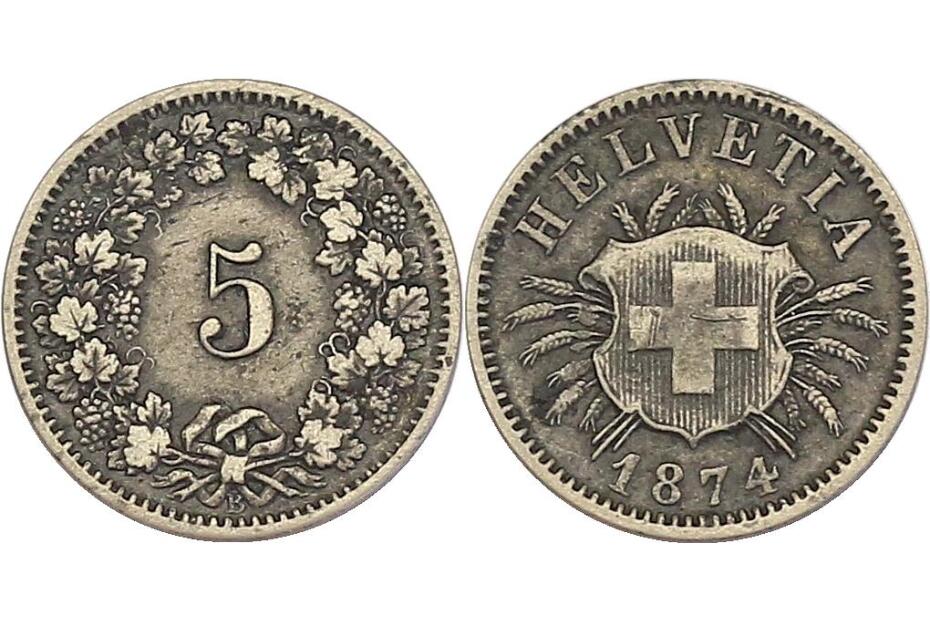 5 Rappen 1874 B ss/f.vz