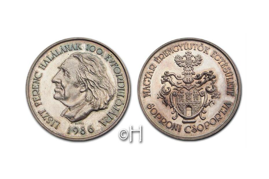 Ag-Medaille 43 mm, 36 g, Av.Port.Franz Liszt  1986  stgl.
