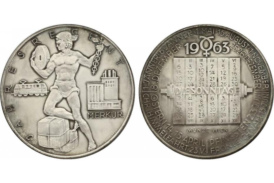 Br-Medaille 1963 "Jahresregent Merkur" vz, versilbert