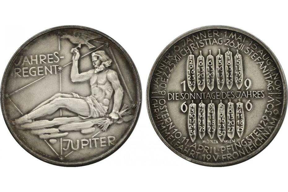 Br-Medaille 1966 "Jahresregent Jupiter"  vz, versilbert