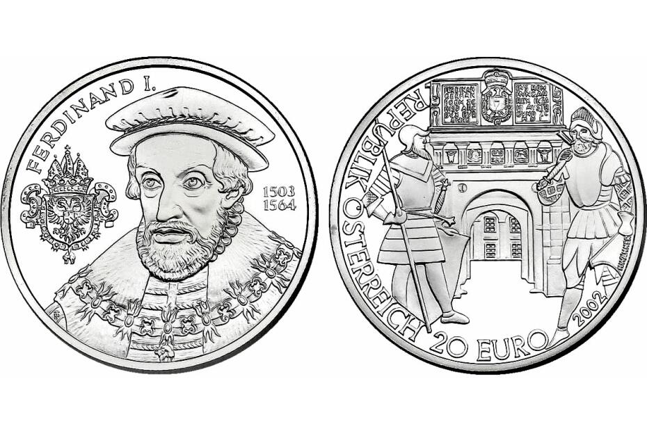 20 Euro 2002 "Die Neuzeit" (Ferdinand I.) pp, Etui + Zertifikat