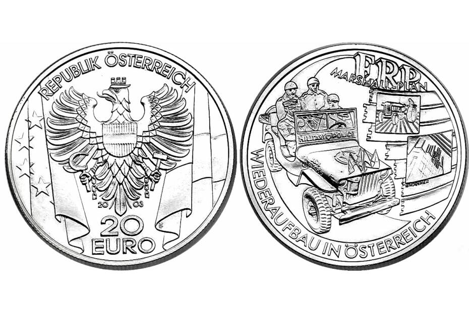 20 Euro 2003 "Die Nachkriegszeit" (Marschallplan)  pp, Etui + Zertifikat