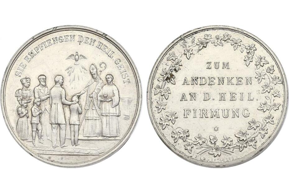 Ag-Medaille Firmung von Christlbauer "Firmszene / Andenken..." (42mm)  mehrere Rf., vz