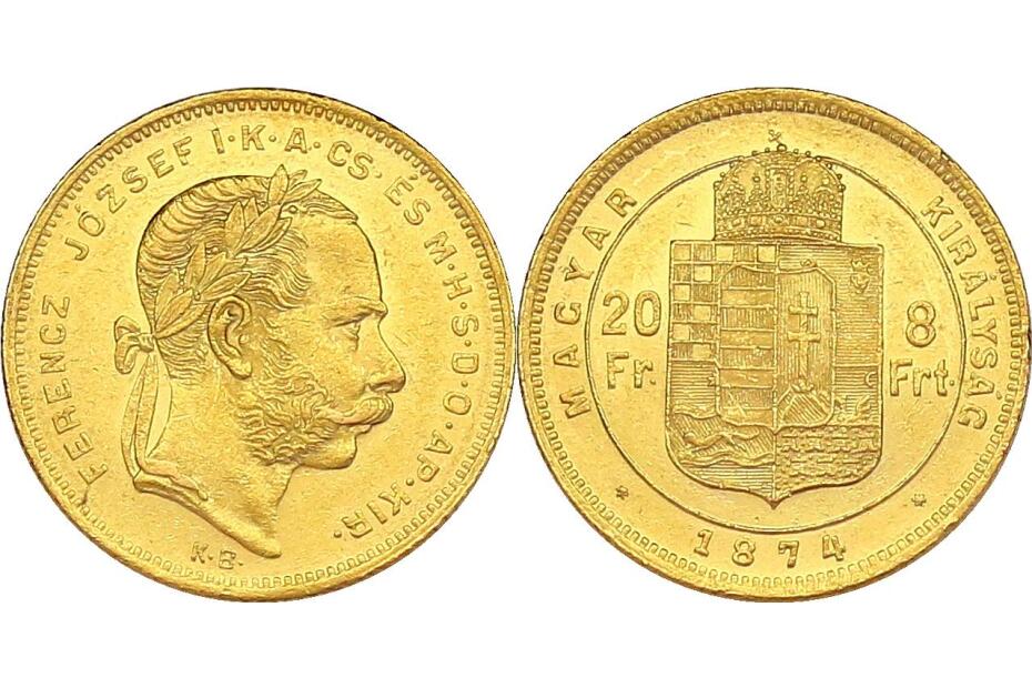 8 Forint 1874 KB J.364/Fr.1721  vz-stgl.