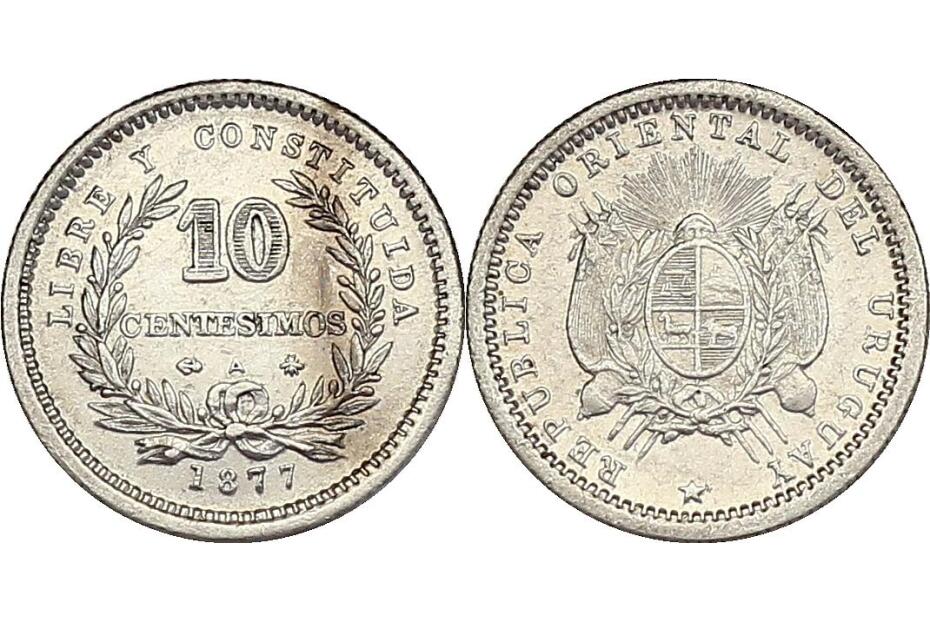 10 Centesimos 1877 A KM.14  stgl.