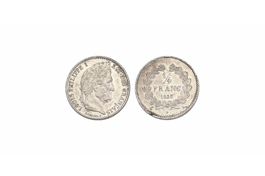 1/4 Francs 1833 A  KM.740.1  f.stgl.  