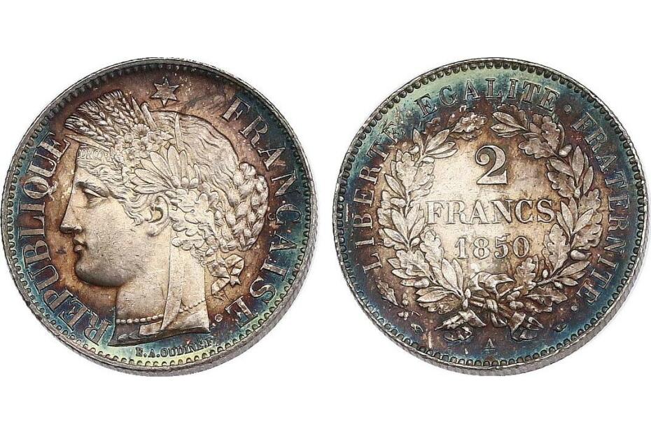 2 Francs 1850 A KM.760.1  f.stgl., Patina