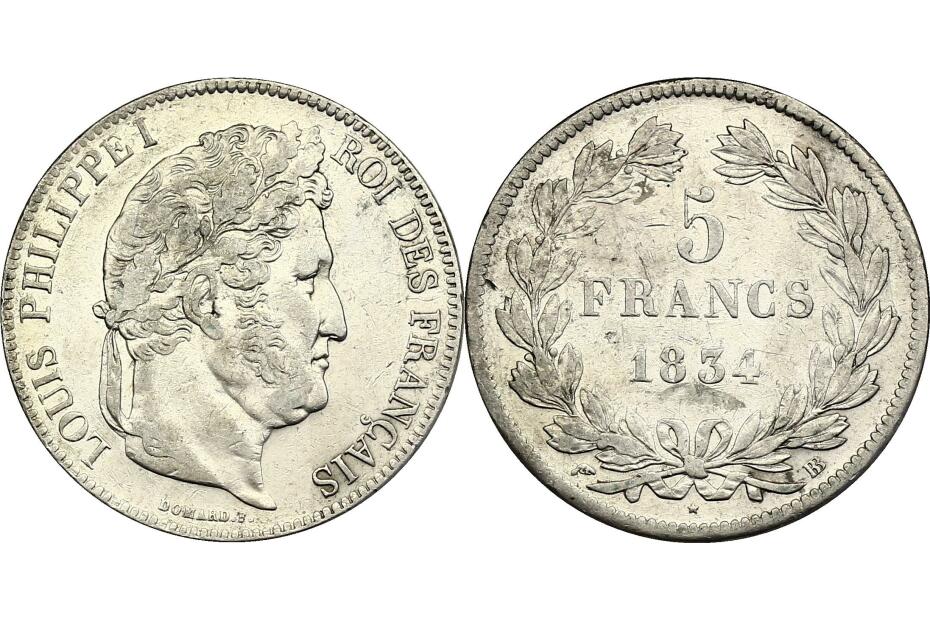 5 Francs 1834 BB KM.749.3  ss+
