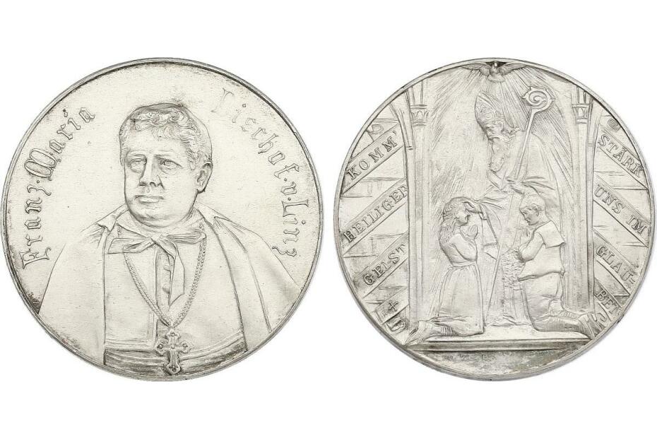 Ag-Medaille Firmung von Leo Zimpel "Firmszene/Bischof von Linz" (42mm)  matte Prägung, vz-stgl.