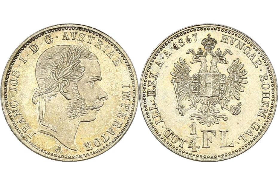 1/4 Gulden 1867 A  J.334a/Fr.1548  stgl.  R  R