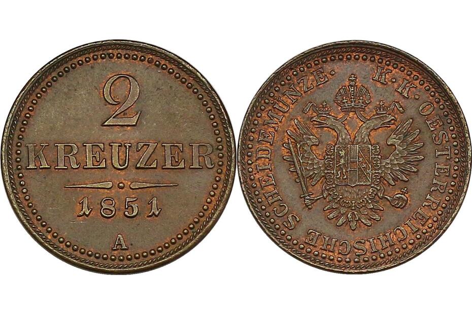 2 Kreuzer 1851 A  J.287/Fr.1634  stgl.