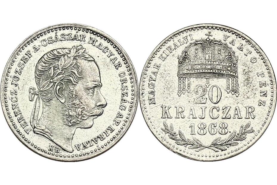 20 Krajczar 1868 KB J.351a/Fr.1801  vz-stgl.