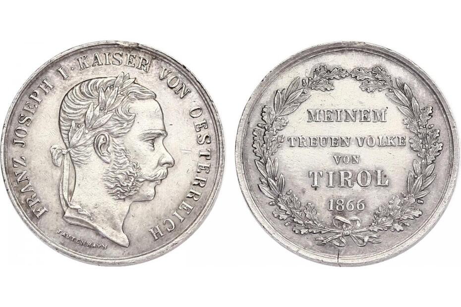 Ag-Medaille 1866 "Tiroler Landesverteidigung" 31mm, entfernte Tragöse, vz