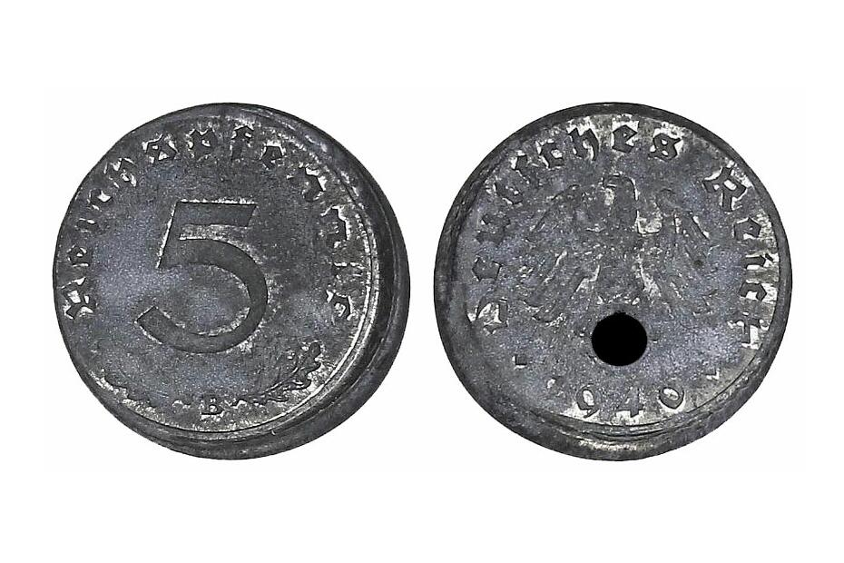 5 Reichspfennig 1940 B   J.370  verprägter Schrötling, f.stgl.   R