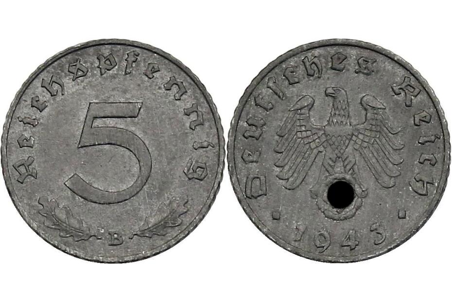 5 Reichspfennig 1943 B J.370  f.vz