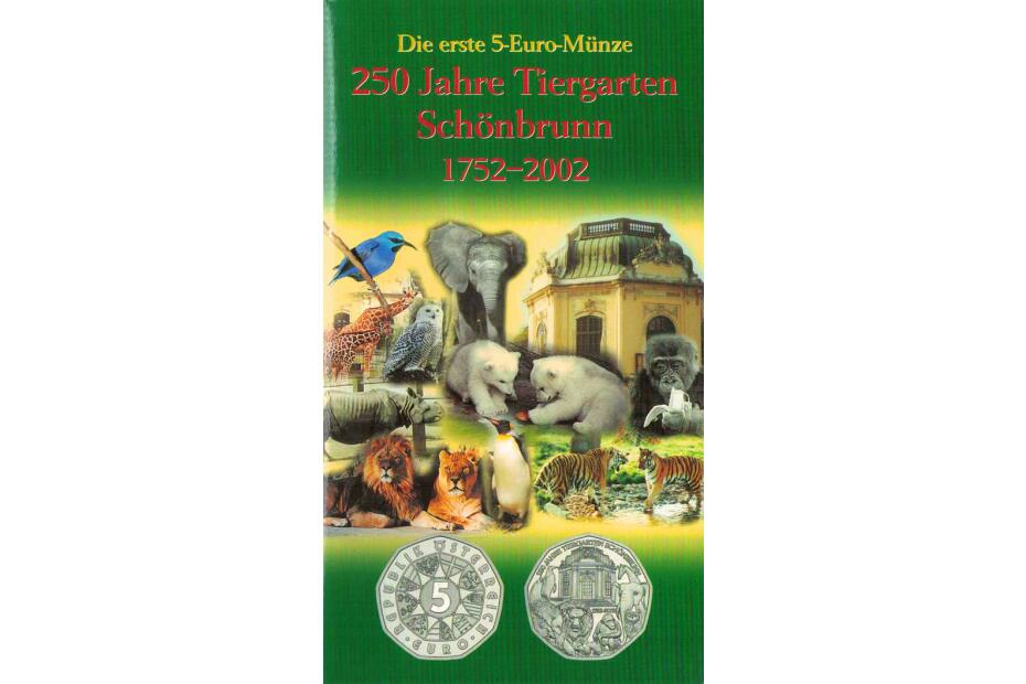5 Euro 2002 "250 Jahre Tiergarten Schönbrunn" hdgh. im Blister