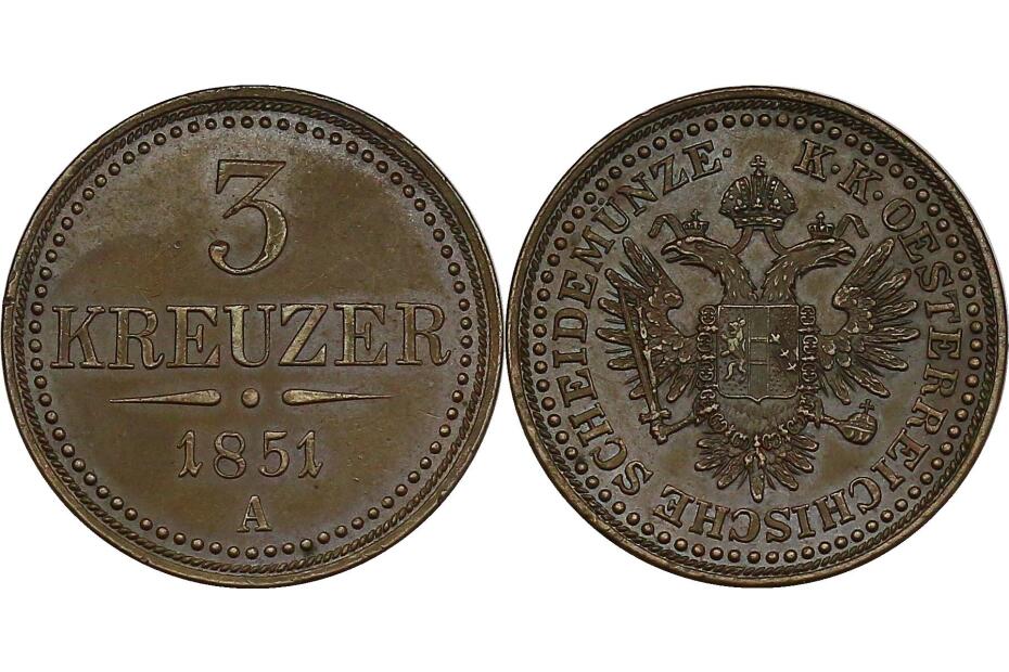 3 Kreuzer 1851 A J.288/Fr.1627  vz-stgl.