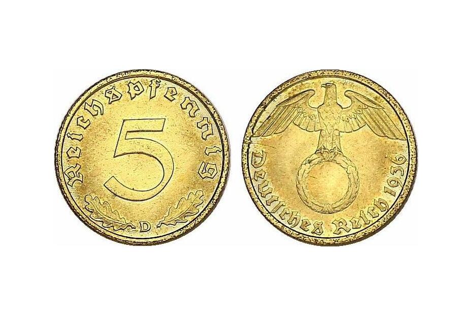 5 Reichspfennig 1936 D  J.363  stgl.  R