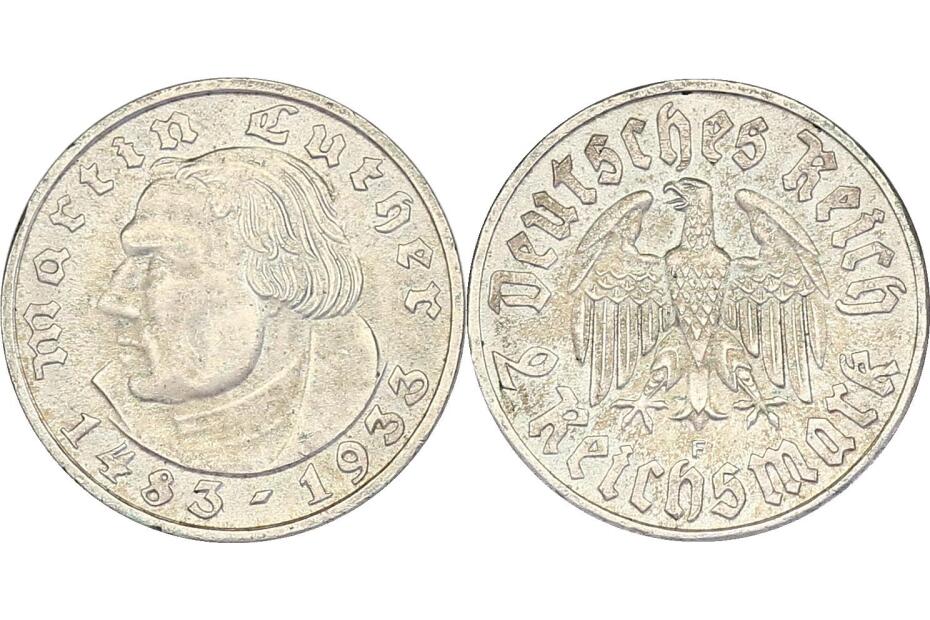 2 Reichsmark 1933 F  Martin Luther J.352  stgl.