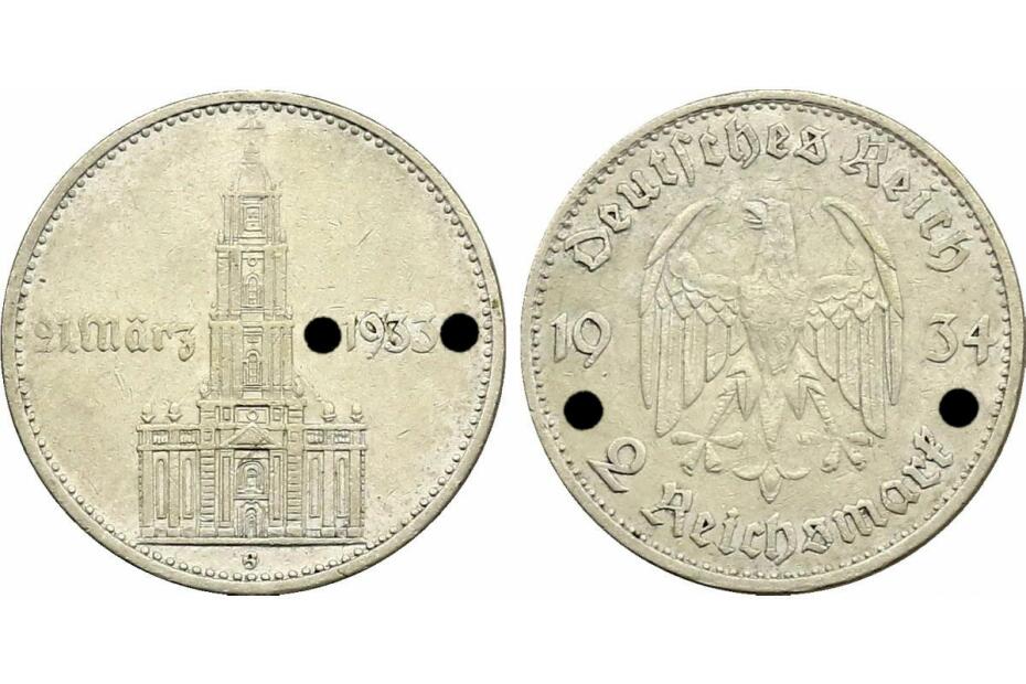 2 Reichsmark 1934 G  Garnisonskirche mit Datum     J.355  ss-vz