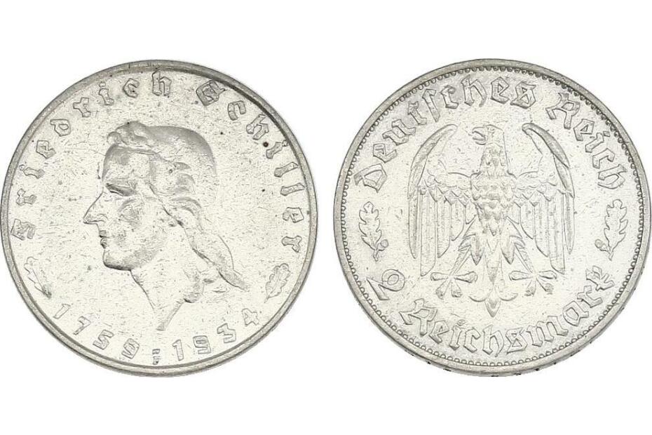 2 Reichsmark 1934 F  Schiller    J.358  ss-vz