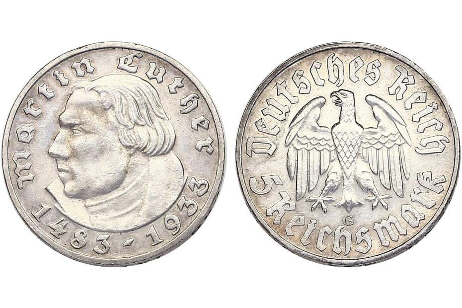 5 Reichsmark 1933 G Martin Luther    J.353  vz