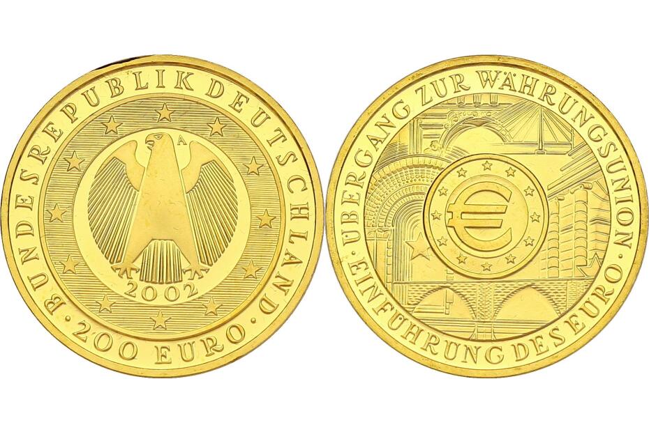 200 Euro 2002 A "Währungsunion"  stgl. im Originaletui mit Zertifikat