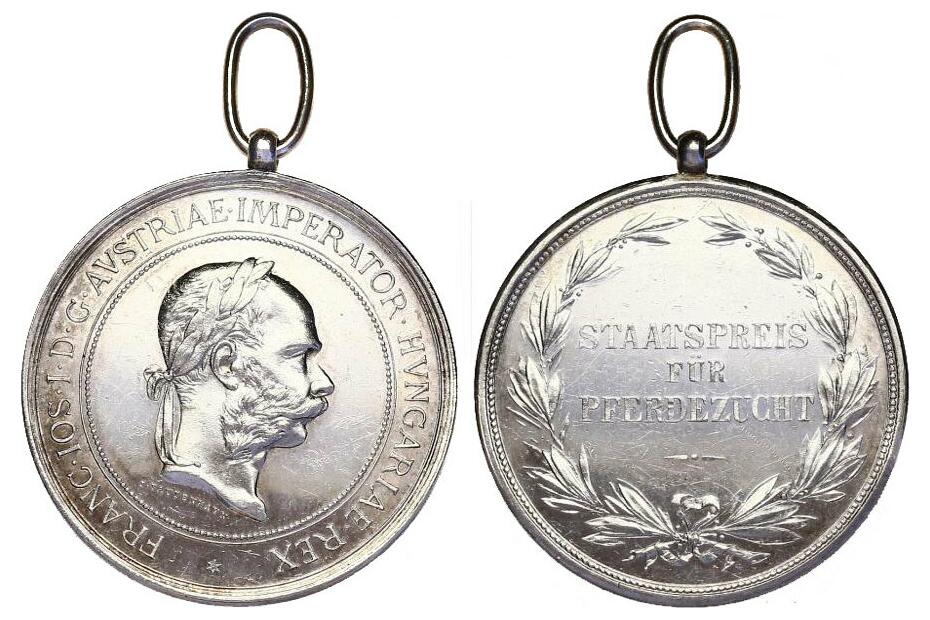 Österreich Ag-Medaille o.J. Franz Joseph (1848 - 1916) Staatspreis für Pferdezucht vz-stgl.