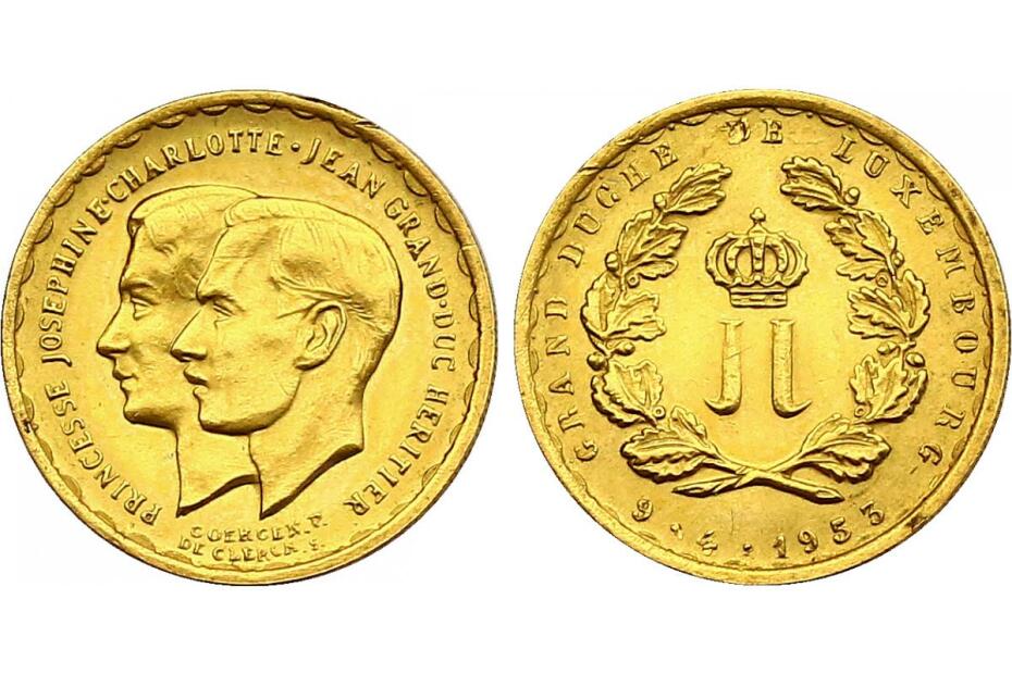 Au-Medaille 1953  Charlotte(1919 - 1964) 6,45 Gramm KM.M1 vz-stgl