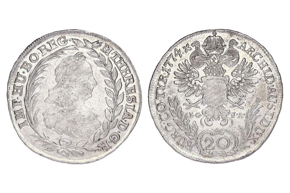 20 Kreuzer 1774 IC-FA Wien  Her.856  Rev.l.just.  vz