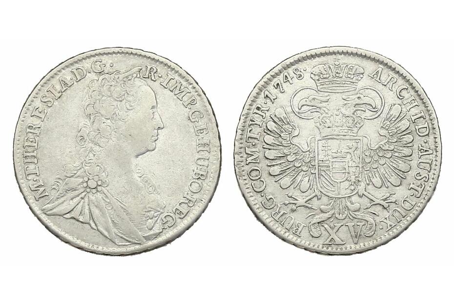 XV Kreuzer 1748 Wien Her.1086var.Gewand    ss  R