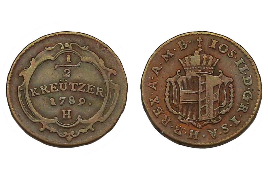 Cu 1/2 Kreuzer 1789 H Her.431    f.vz  R
