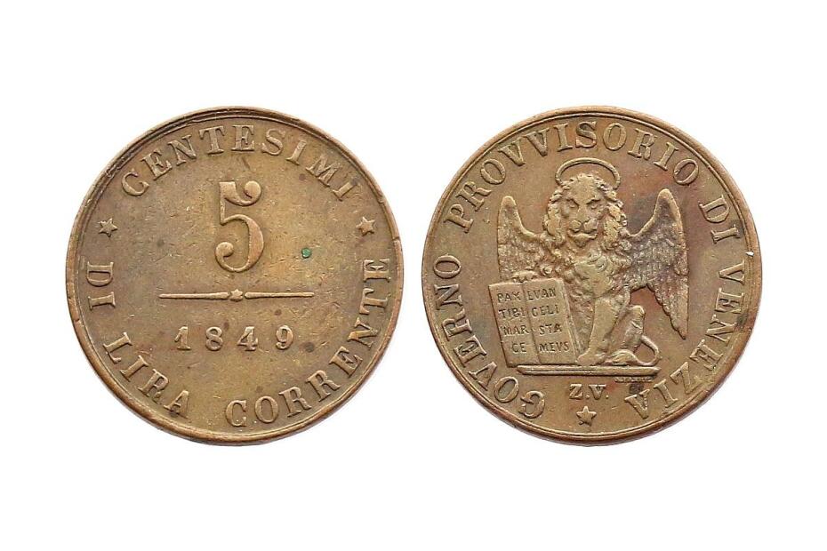 5 Centesimi 1849 ZV  J.276  f.vz