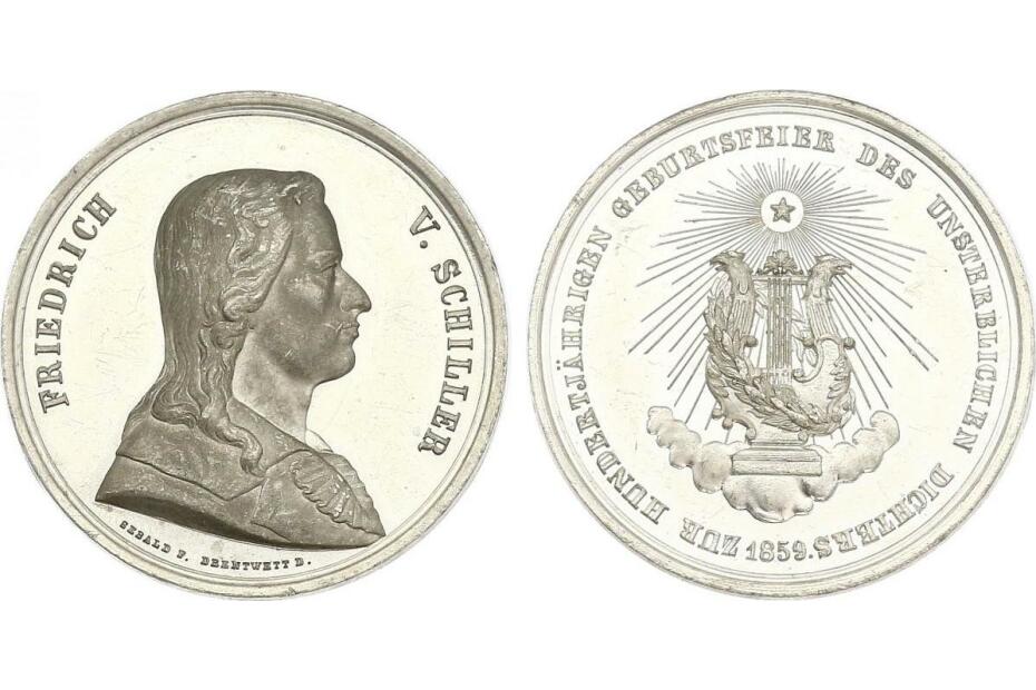 Zn-Medaille 1859 "Friedrich v. Schiller" feine Kr., stgl.