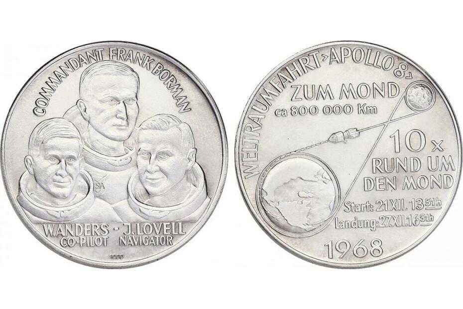 Ag-Medaille 1968 Weltraumflug Apollo 8 - Anders, Borman, Lovell unc.
