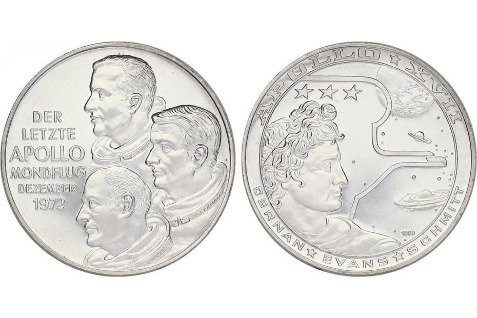 Ag-Medaille Der letzte Apollo Mondflug Dezember 1972 - Cernan, Evans, Schmitt unc.