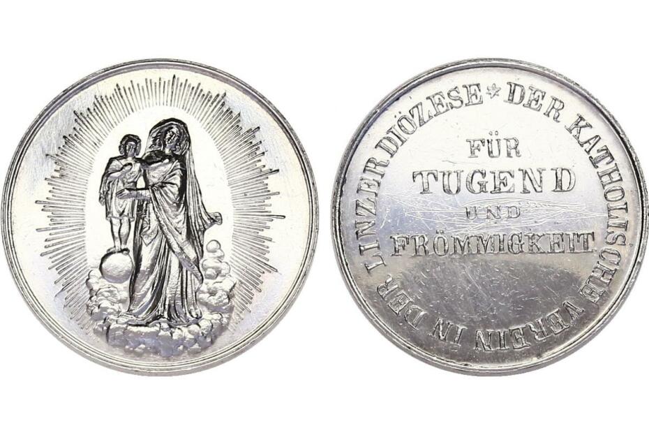 Ag-Medaille o.J. "LinzerDiözese: Für Tugen und Frömmigkeit" 29mm, ss