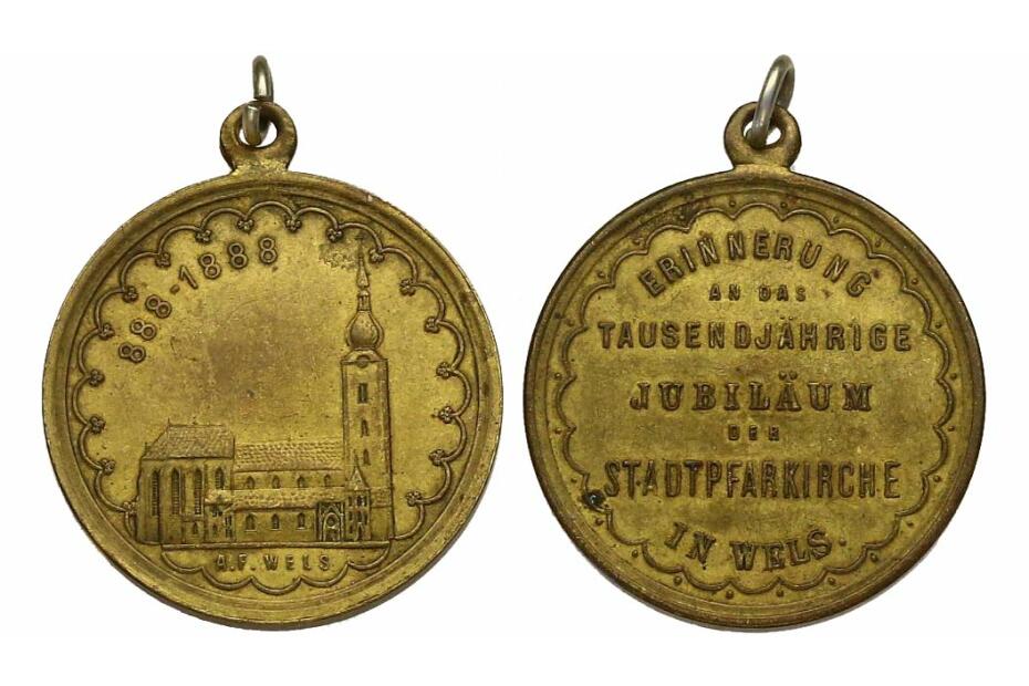 Br-Medaille 1888 "1000 Jahre Stadtpfarrkirche Wels"  vz