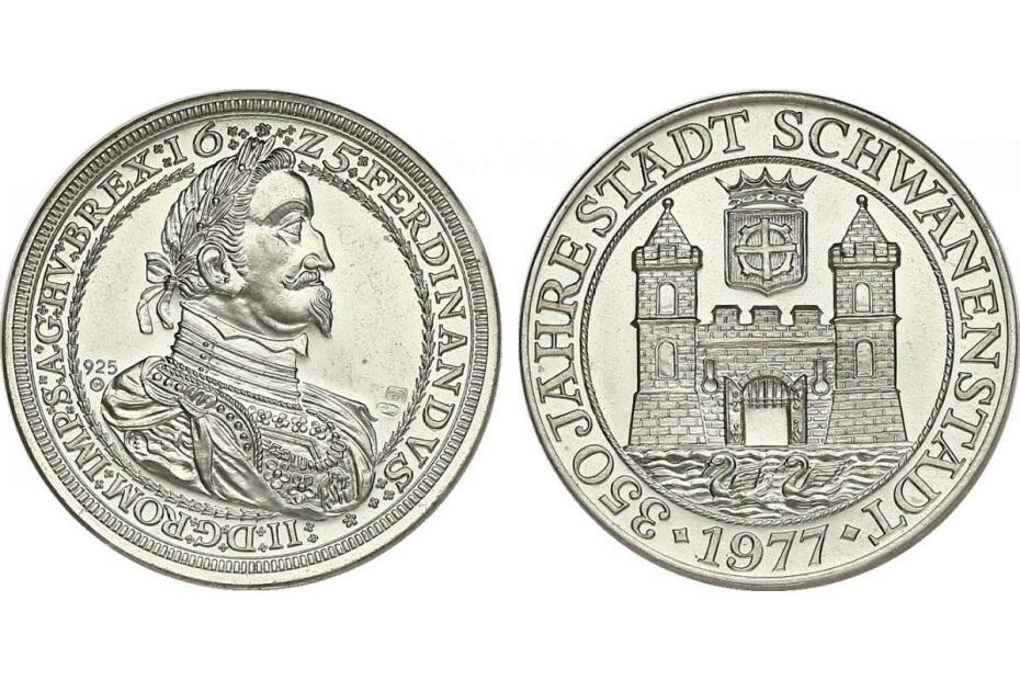 Ag-Medaille 1977 "Ferdinand II. / Wappen Schwanenstadt"  stgl.