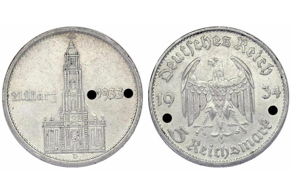 5 Reichsmark 1934 D Garnisonskirche mit Datum    J.356  vz