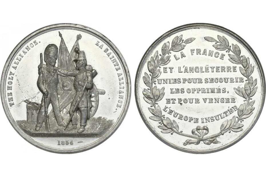 Sn-Medaille 1854 "Heilige Allianz" 45mm, feine Kratzer, f.stgl.